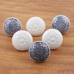 Decorative ceramic knobs, 'Elegant Assortment' (set of 6) - Hand-Painted Ceramic Knobs from India (Set of 6)