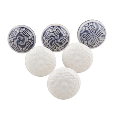 Decorative ceramic knobs, 'Elegant Assortment' (set of 6) - Hand-Painted Ceramic Knobs from India (Set of 6)
