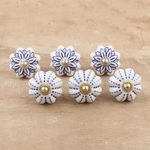 Decorative ceramic knobs, 'Bright Kitchen' (set of 6) - Artisan Crafted Ceramic Knobs from India (Set of 6)