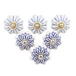 Decorative ceramic knobs, 'Bright Kitchen' (set of 6) - Artisan Crafted Ceramic Knobs from India (Set of 6)