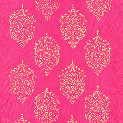 Block-printed cotton blend shawl, 'Ruby Sea' - Block-Printed Cotton Blend Shawl from India