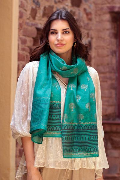Block-printed cotton blend shawl, Kingdom Come