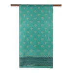 Block-printed cotton blend shawl, 'Kingdom Come' - Block-Printed Cotton and Silk Shawl