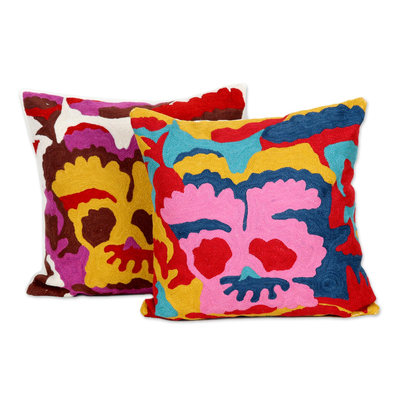 Chain-Stitched Cotton Cushion Covers (Pair)