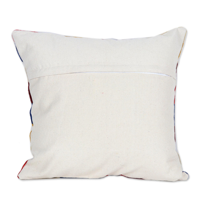 Chain-stitched cotton cushion covers, 'Colorful Count Down' (pair) - Embroidered Cotton Cushion Covers from India (Pair)