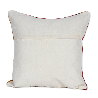 Chain-stitched cotton cushion covers, 'New Best Friend' (pair) - Patterned Cotton Cushion Covers from India (Pair)