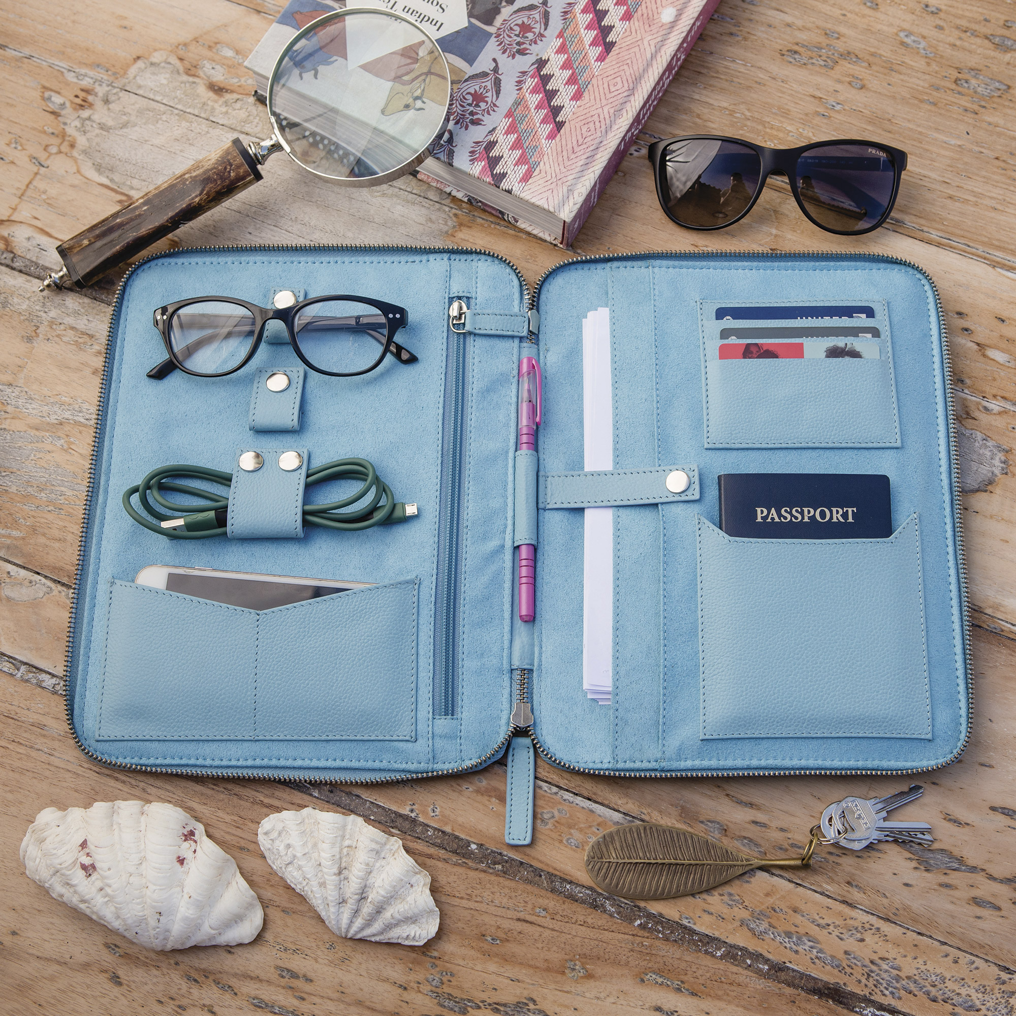 Portadocumentos travel office piel gris - Estuche de viaje Ultimate en azul