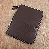 Leather travel folio, 'Ultimate Organization in Brown'