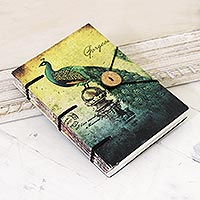 Handmade paper journal, 'New Heights' - Hardcover Paper Journal with Peacock Motif