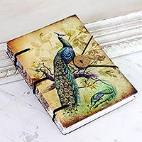 Handmade paper journal, 'Feather Light' - Handmade Paper Journal with Screen-Printed Cover