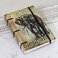 Diario de papel hecho a mano - Diario de papel encuadernado en algodón con motivo de elefante