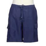 Men's linen-blend cargo shorts, 'Spring Cool in Navy' - Men's Navy Linen-Blend Cargo Shorts