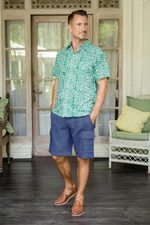 Men's linen-blend cargo shorts, 'Spring Cool in Navy' - Men's Navy Linen-Blend Cargo Shorts