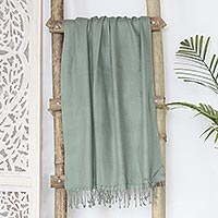 Hand-woven wool shawl, 'Winter Warmth in Jade' - Hand-Woven Light Green Wool Shawl