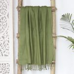 Wool shawl, 'Olive Wrap' - Olive Green Handwoven Rectangular Shawl from India