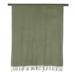 Wool shawl, 'Olive Wrap' - Olive Green Handwoven Rectangular Shawl from India