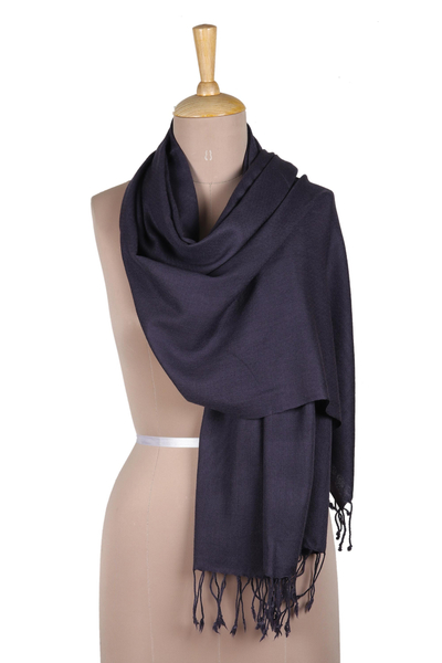 Hand-woven wool shawl, 'Winter Warmth in Mulberry' - Hand-Woven Mulberry Wool Shawl