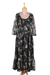 Chiffon a-line dress, 'Romantic Revival in Black' - Chiffon Shift Dress with Floral Motif