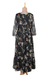 Chiffon a-line dress, 'Romantic Revival in Black' - Chiffon Shift Dress with Floral Motif (image 2d) thumbail