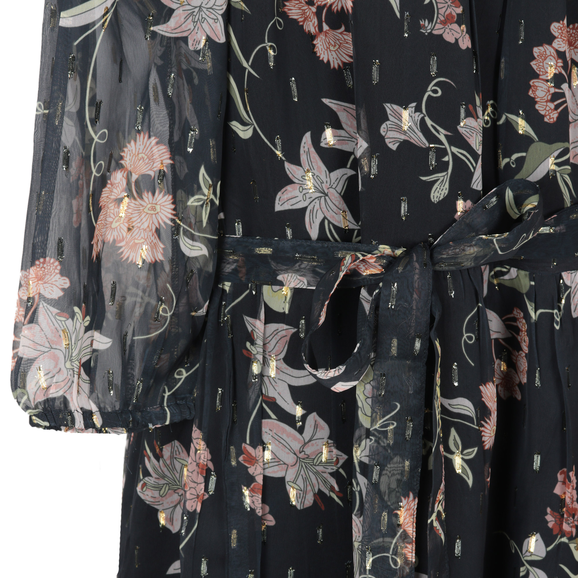 Chiffon Shift Dress with Floral Motif - Romantic Revival in Black | NOVICA