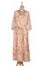 Chiffon a-line dress, 'Romantic Revival in Pale Peach' - Floral-Printed Chiffon Dress with Golden Lurex (image 2a) thumbail