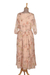 Chiffon a-line dress, 'Romantic Revival in Pale Peach' - Floral-Printed Chiffon Dress with Golden Lurex (image 2d) thumbail