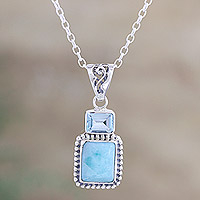 Larimar and blue topaz pendant necklace, 'Beyond Bliss' - Larimar and Blue Topaz Pendant Necklace