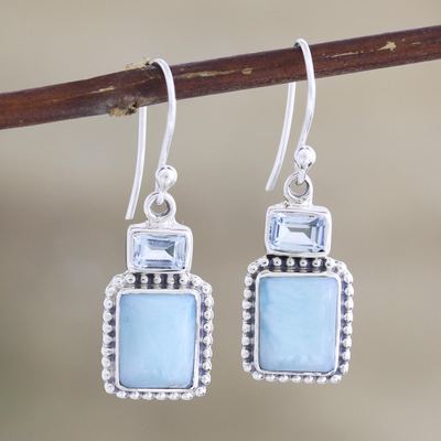 Larimar and blue topaz dangle earrings, 'Beyond Bliss' - Larimar and Blue Topaz Dangle Earrings