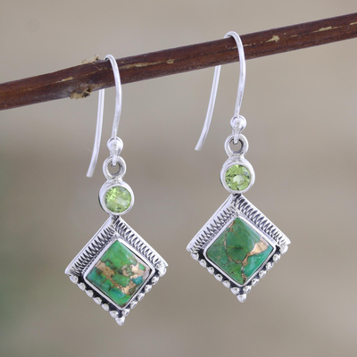 Peridot dangle earrings, 'Green Revolution' - Indian Peridot and Sterling Silver Dangle Earrings