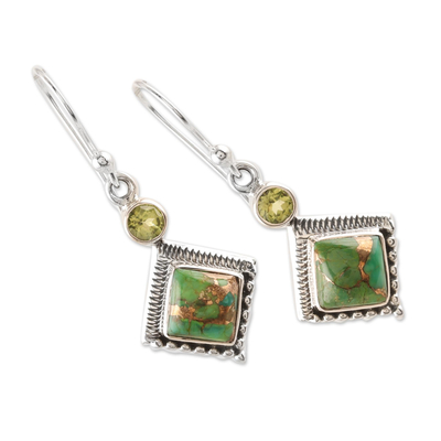 Peridot dangle earrings, 'Green Revolution' - Indian Peridot and Sterling Silver Dangle Earrings