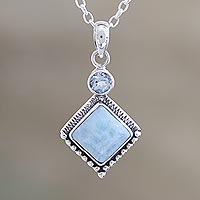 Larimar and blue topaz pendant necklace, 'Frosty Fusion' - Hand Made Larimar and Blue Topaz Pendant Necklace