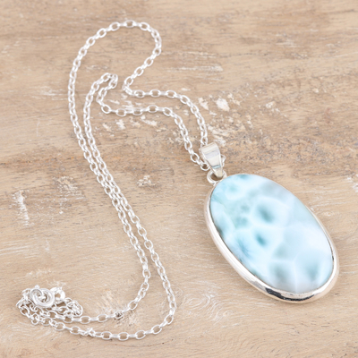 Larimar pendant necklace, 'Cloud Nine' - Larimar and Sterling Silver Pendant Necklace