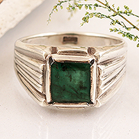 Men's emerald ring, 'Lakeshore' - Men's Emerald and Sterling Silver Cocktail Ring