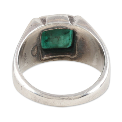Men's emerald ring, 'Lakeshore' - Men's Emerald and Sterling Silver Cocktail Ring
