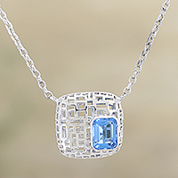 Blue topaz pendant necklace, 'Open Plaza in Silver' - Blue Topaz and Sterling Silver Pendant Necklace