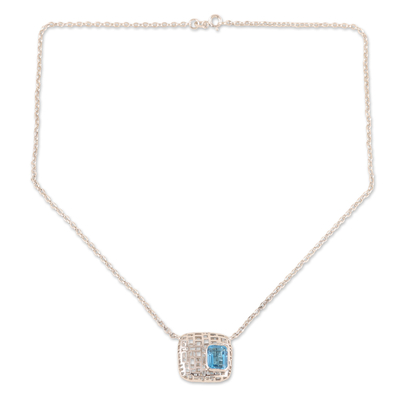 Blautopas-Anhänger-Halskette - Halskette mit Anhänger aus Blautopas und Sterlingsilber
