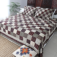Block-printed cotton bedding set, 'Beauty of Gujarat' (queen) - Embroidered Cotton Bedding Set from India (Queen)