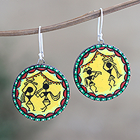 Ceramic dangle earrings, 'Warli Dancers' - Ceramic Dangle Earrings with Dance Motif