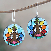 Ceramic dangle earrings, 'Kundalini Awakening' - Ceramic Dangle Earrings with Chakra Motif