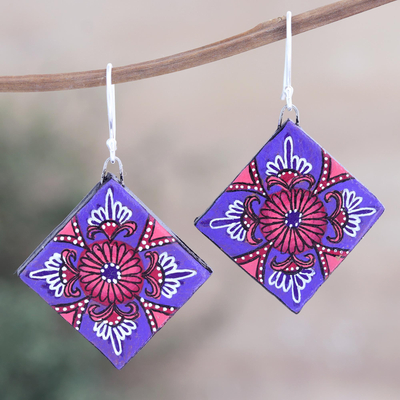 Ceramic dangle earrings, Prismatic Purple