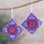 Ceramic dangle earrings, 'Prismatic Purple' - Ceramic Dangle Earrings with Floral Motif thumbail