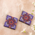 Ceramic dangle earrings, 'Prismatic Purple' - Ceramic Dangle Earrings with Floral Motif (image 2b) thumbail
