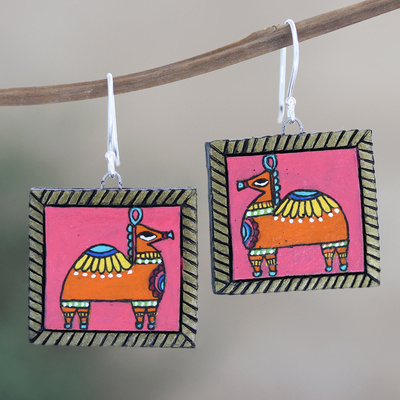 Ceramic dangle earrings, 'Rajasthani Camel' - Ceramic Dangle Earrings with Camel Motif