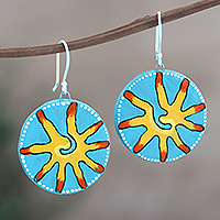 Ceramic dangle earrings, 'Hot Spot' - Ceramic Dangle Earrings with Sun Motif
