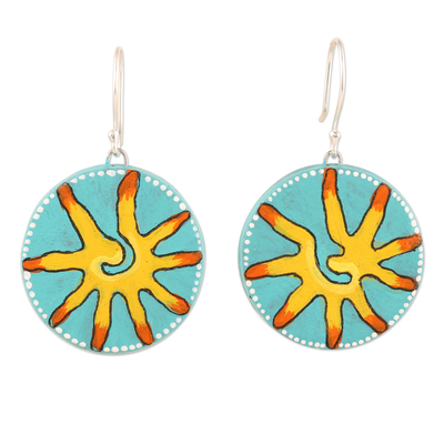 Ceramic Dangle Earrings with Sun Motif