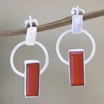 Carnelian dangle earrings, 'Modern Life in Orange' - Carnelian and Sterling Silver Dangle Earrings