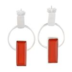 Carnelian dangle earrings, 'Modern Life in Orange' - Carnelian and Sterling Silver Dangle Earrings