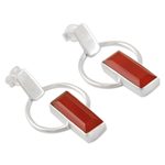 Carnelian dangle earrings, 'Modern Life in Orange' - Carnelian and Sterling Silver Dangle Earrings