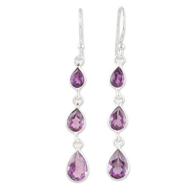 Amethyst dangle earrings, 'Late Rain in Purple' - Artisan Crafted Amethyst Dangle Earrings from India