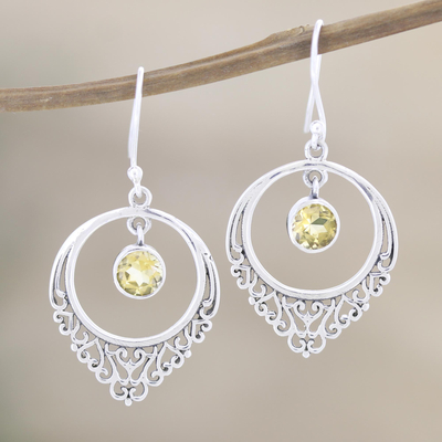 Citrine dangle earrings, 'Portrait of Youth' - Hand Made Citrine and Sterling Silver Dangle Earrings